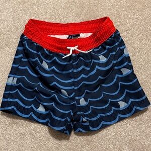 Wave and Shark Baby Swim Shorts - Red and Blue